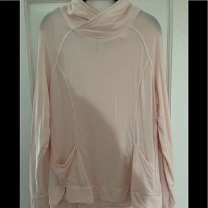 Yogalicious Cross collar Long Sleeve Pullover L Soft pink Thumb Holes Pockets.